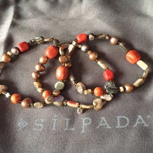 Silpada SS Sponge Coral Pearl stretch bracelets